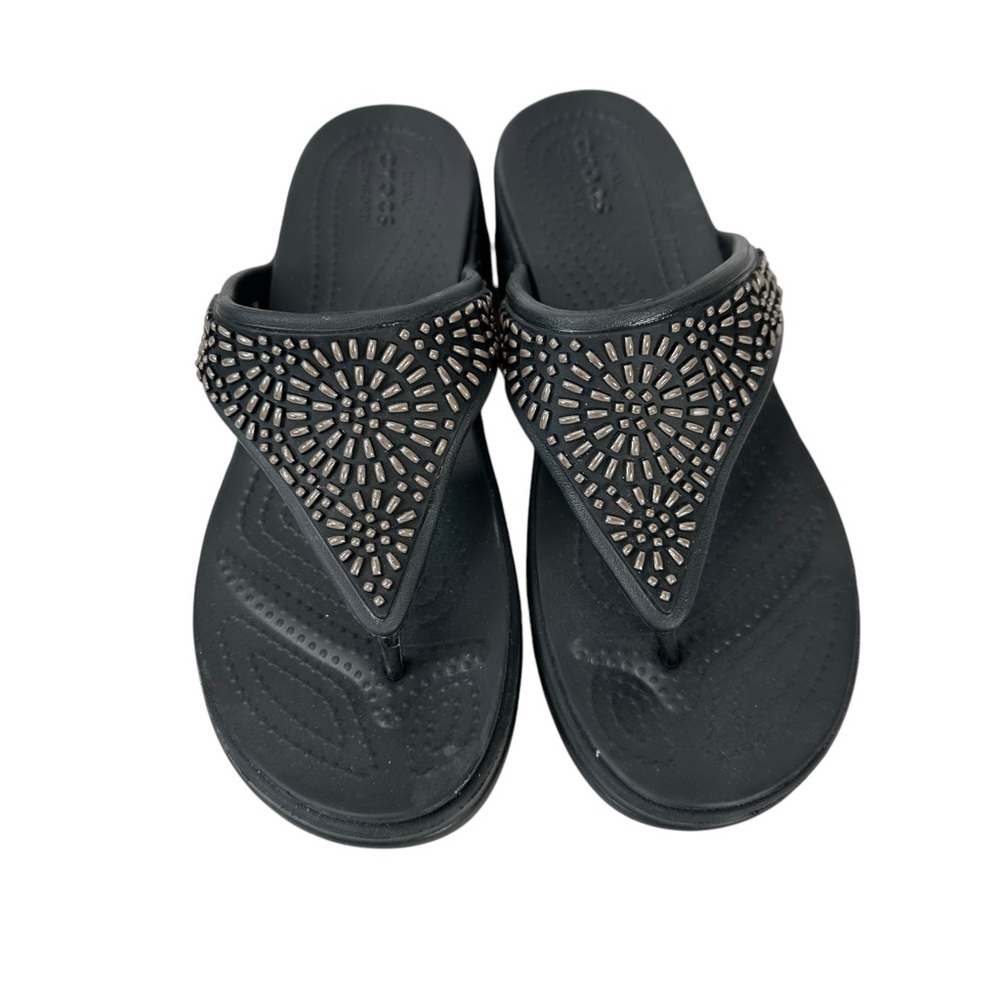 Crocs Monterey Diamante Black Flip Flop Sandals Comfort Casual Size 7